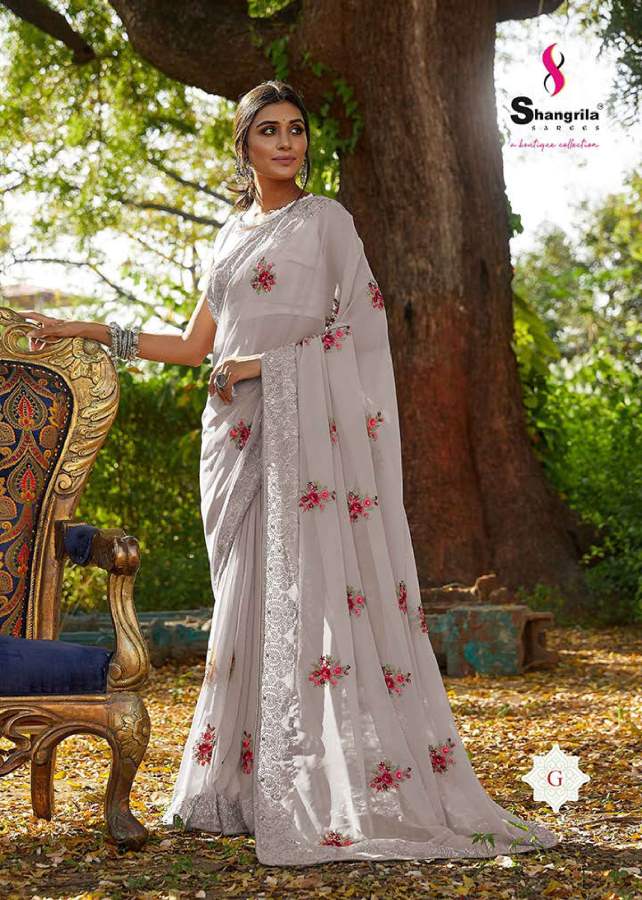 Shangrila Nikhar Stylish Fancy Designer Festive Wear Georgette Embroidery Saree Collection